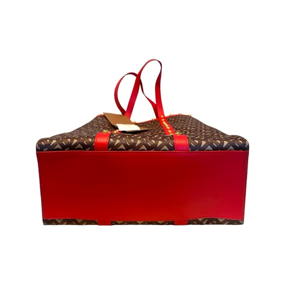 NEW Burberry Red Brown Studded Book Tote Bag - Picture 4 of 9